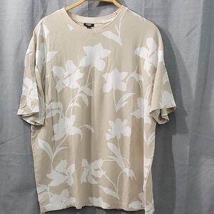 Express Beige and White Floral Men's Tee